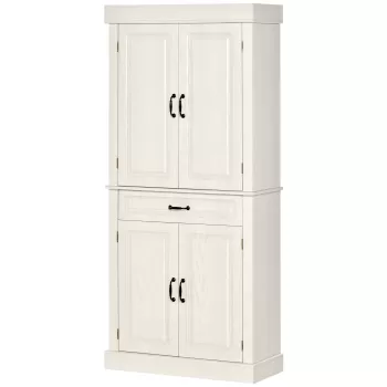 HOMCOM Bufeta de bucatarie cu 2 dulapuri si sertar, dulap de camara din lemn in stil colonial, 80x35x180cm alb d3f4 imagine