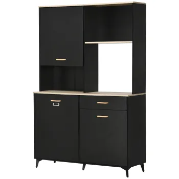 HOMCOM Camara de Bucatarie cu Sertar Dulapuri si Rafturi Mobilier Auxiliar pentru Cuptor cu Microunde Stil Modern 119x41x180cm Negru | Aosom Romania 472b imagine