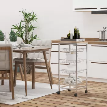 HomCom carucior bucatarie, cu cosuri si roti, dulap de bucatarie, dulap cu roti, mobilier cu roti | AOSOM RO 861c imagine