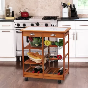 HomCom, Carucior bucatarie, dulap cu roti, dulap cu sertare, mobilier pentru bucatarie, maro | Aosom ro 7d09 imagine
