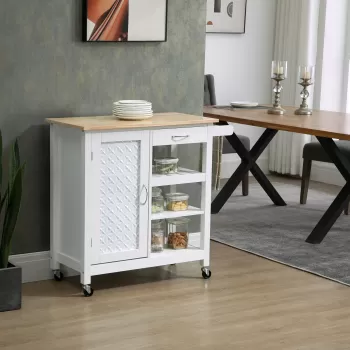 HOMCOM Carucior de Bucatarie 4 Roti, dulap din mdf, dulap cu roti, mobilier de bucatarie | Aosom Ro 99ad imagine