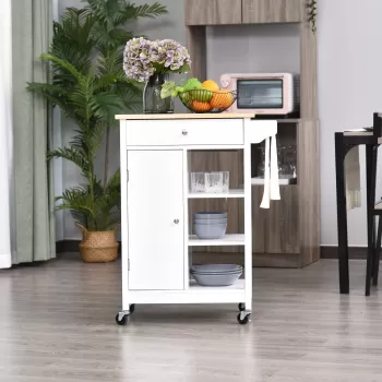 HomCom Carucior de bucatarie, carucior din lemn, dulap pentru bucatarie, alb | Aosom Ro 4a75 imagine