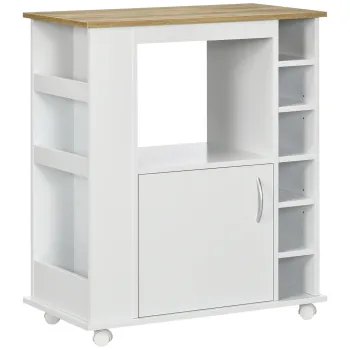 HOMCOM Carucior de Bucatarie cu Dulapior, 6 Compartimente de Depozitare si 3 Rafturi Laterale, 75x39.5x88 cm, Alb | Aosom Romania d821 imagine