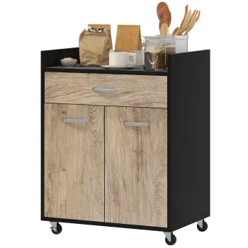 HOMCOM Carucior de Bucatarie cu Sertar si Dulapior, Insula de Bucatarie cu 4 Roti si Raft Reglabil, 60x40x77 cm, Negru | Aosom Romania 37b6 imagine