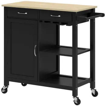 HOMCOM Carucior de Bucatarie cu Sertare, Roti si Dulap cu 2 Usi 89x40x84 cm Negru | Aosom Romania 9ef4 imagine