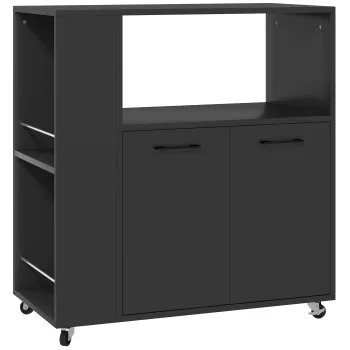 HOMCOM Carucior de Bucatarie din Lemn cu Blat Deschis, Dulap si Raft Lateral, 75x40x80.5 cm, Negru | Aosom Romania 18d0 imagine