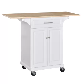 HOMCOM Carucior de bucatarie, dulap 4 roti 360?, sertar, din lemn, alb, 119.6 x 45.7x 91.2 cm | AOSOM RO c144 imagine