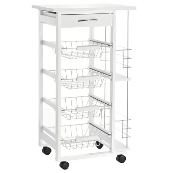 HomCom Carucior de bucatarie, dulap pentru depozitare, mobilier bucatarie 47x37x83 cm, alb | Aosom Ro 7be5 imagine