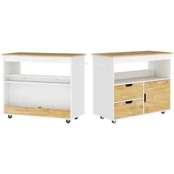 HOMCOM Carucior de bucatarie, insula de bucatarie mobila, trolley de bucatarie cu compartimente, dulap si suprafata de lucru, Alb | Aosom Romania 59dd imagine