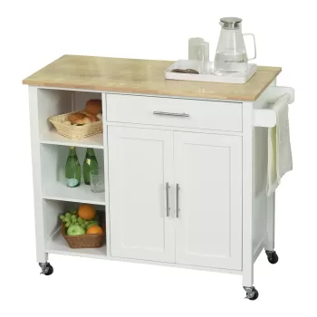 HomCom Carucior de bucatarie, mobilier de bucatarie, dulap cu rafturi pentru depozitare, alb | AOSOM RO 524c imagine