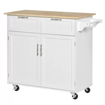 HOMCOM Carucior de Bucatarie Multifunctional cu 2 Sertare, Dulap si 4 Roti, 104x46x91cm - Alb 0c55 imagine