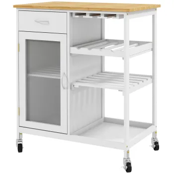 HOMCOM Carucior de servire carucior de bucatarie cu rotile multi-rangament dulap cu usa raft pentru sticle de vin alb | Aosom Romania 920e imagine