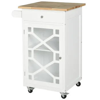 HOMCOM Carucior de servire - carucior pentru bucatarie pe roti - sertar, dulap, suport pentru prosoape -  alb | Aosom Romania 495e imagine