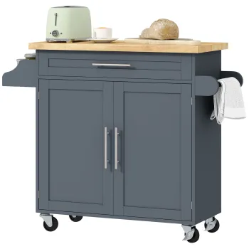 HOMCOM Carucior Multifunctional de Bucatarie cu Sertar, Roti, Suport pentru Condimente si Dulapior, 109x40x89 cm, Gri | Aosom Romania bca1 imagine