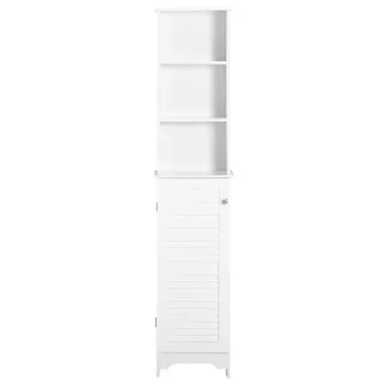 HOMCOM Coloana Baie cu Raft pe 3 Niveluri si Dulapior Inchis, Dulap Baie Economie de Spatiu din MDF si PAL, 34x20x165 cm, Alb bd4a imagine