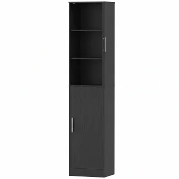 HOMCOM Coloana de baie 6 niveluri, dulap de depozitare ingust, 2 usi si 4 rafturi reglabile, 40x35x180cm, Negru | Aosom Romania f1cc imagine