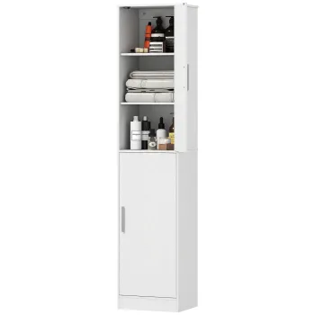 HOMCOM Coloana de Baie cu 2 Dulapuri si 6 Rafturi Reglabile, Alb | Aosom Romania ff7d imagine