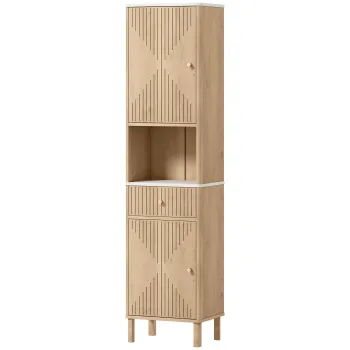 HOMCOM Coloana de Baie cu Sertar, 2 Dulapuri si Rafturi Reglabile, Stejar | Aosom Romania b344 imagine