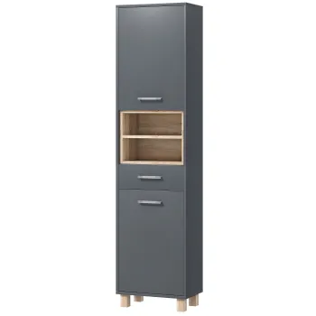 HOMCOM Coloana de Baie cu Sertar, Dulapuri si 2 Rafturi Deschise, Mobilier cu Spatiu de Depozitare, 40x24x160 cm, Gri | Aosom Romania 0d04 imagine