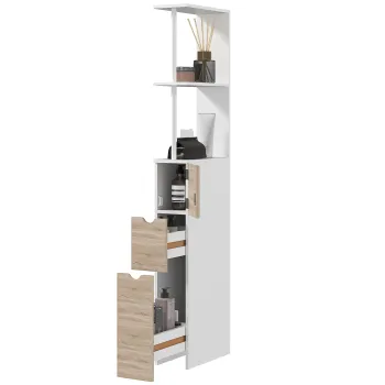 HOMCOM Coloana de Baie din Lemn cu Dulap, Rafturi si Sertare, 15x33x136 cm, Lemn Natural | Aosom Romania 3d45 imagine