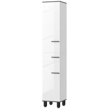 HOMCOM Coloana de Baie Moderna cu Sertar, 2 Dulapuri, 2 Usi si Rafturi Reglabile, Mobilier de Baie, 34x34x190 cm, Alb | Aosom Romania c83a imagine