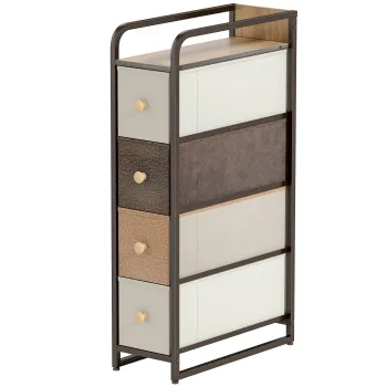 HOMCOM Comoda cu 4 sertare din material textil, dulap de depozitare cu cadru din otel, 20 x 47 x 84,5 cm, multicolor | Aosom Romania 5437 imagine
