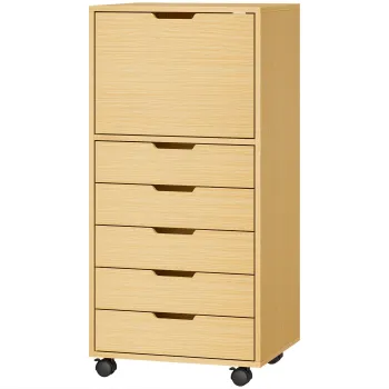 HOMCOM Comoda de birou cu 5 sertare roti si dulap cu inchidere silentioasa suport pentru imprimanta Natural | Aosom Romania acc1 imagine