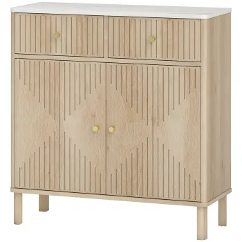 HOMCOM Comoda de Bucatarie cu 2 Sertare, Dulap si Blat cu Efect de Marmura Stejar | Aosom Romania cd7f imagine