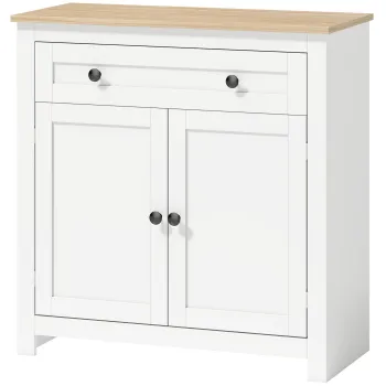 HOMCOM Comoda dulap de bucatarie cu sertar, doua usi, polita reglabila, pentru living, 78,5 x 35 x 80 cm Alb | Aosom Romania eb50 imagine