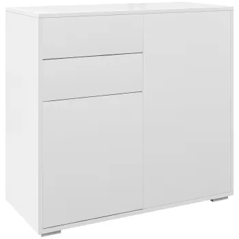 HOMCOM Comoda moderna cu 2 dulapuri si 2 sertare, dulap pentru sufragerie si camera de zi cu deschidere prin apasare, 79x36x74cm, alb lucios f4b7 imagine