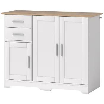 HOMCOM Comoda Moderna din Lemn cu 2 Sertare si 2 Dulapuri, 100x40x78 cm, Alb si Culoare Lemn | Aosom Romania 1c0c imagine