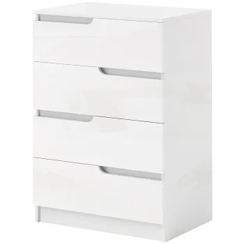 HOMCOM Comoda Moderna, Dulap, 4 Sertare, Placa de Pal, Dispozitiv Anti-Rasturnare, Amortizoare pentru Picioare, Alb | Aosom Romania 7b50 imagine