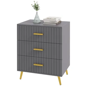 HOMCOM Comoda pentru Dormitor, Dulap Modern cu 3 Sertare, Sertar de Depozitare cu Picioare din Aluminiu, 60x40x71.5 cm, Gri Inchis 8365 imagine