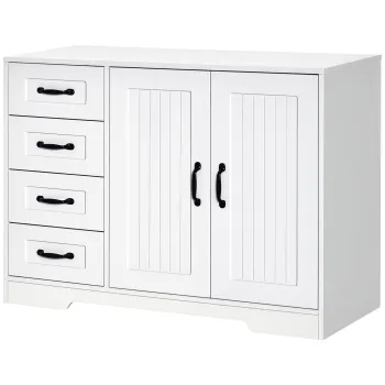HOMCOM Comoda Sideboard, Anrichte, Stil Modern, 4 Sertare, 1 Dulap, 105 cm x 40 cm x 76 cm, Alb | Aosom Romania 2ea6 imagine