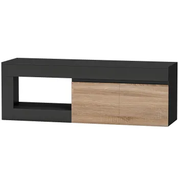 HOMCOM Comoda TV 2 usi pentru televizoare de pana la 152,4 cm, mobilier TV cu dulap si polita deschisa, negru | Aosom Romania 1503 imagine