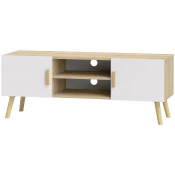 HOMCOM Comoda TV din lemn pentru televizor pana la 127 cm cu rafturi, 2 dulapuri si orificii pentru cabluri, stejar | Aosom Romania 21a4 imagine