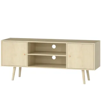 HOMCOM Comoda TV mobilier TV pentru televizor de pana la 140 cm 2 dulapuri si 2 rafturi deschise 120x34x50cm efect lemn natural | Aosom Romania 1d24 imagine