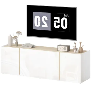 HOMCOM Comoda TV pentru televizoare de 65 de inch, Dulap TV cu usi Soft-Close, rafturi ajustabile, orificii pentru cabluri, pentru camera de zi, Alb | Aosom Romania 8930 imagine