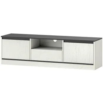 HOMCOM Comoda TV pentru televizoare pana la 152,4 cm cu 2 dulapuri, 1 polita deschisa, 1 sertar, moderna, 140x35x40cm, negru si alb | Aosom Romania ffa3 imagine