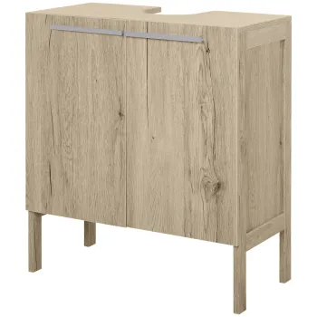 HOMCOM Corp baie sub lavoar - corp sub-chiuveta - dulap 2 usi cu etajera - dim. 60L x 30l x 70H cm - MDF imitatie lemn gri | Aosom Romania 2834 imagine
