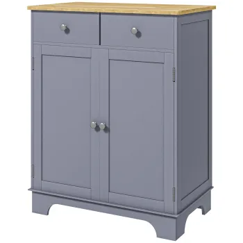 HOMCOM Corp de depozitare bufet pentru living cu dulapuri, 2 sertare si polite reglabile, 68x40,3x85cm, gri si lemn natural | Aosom Romania 6f3c imagine