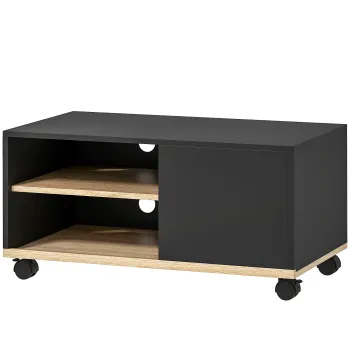 HOMCOM Corp TV pe roti cu frane, mobilier TV cu dulap si raft reglabil, negru si stejar | Aosom Romania 848c imagine