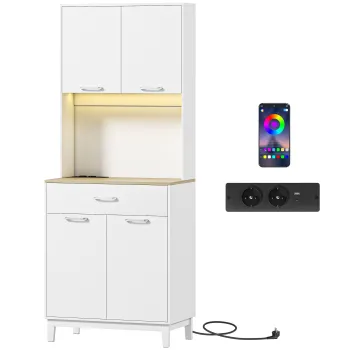 HOMCOM Credenta Moderna cu Lumini, Prize USB, 2 Dulapuri si Sertar Alb | Aosom Romania 5547 imagine