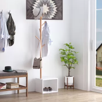 Homcom Cuier Dulap pantofi cu 6 Agatatoare in Bambu, Alb, 40x30x180cm 068a imagine