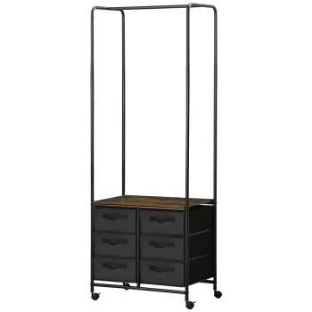 HOMCOM Cuier in stil industrial pentru haine, cu 6 sertare din tesatura, organizator deschis pentru dulap pentru hol, dormitor si dulap, maro rustic 5863 imagine