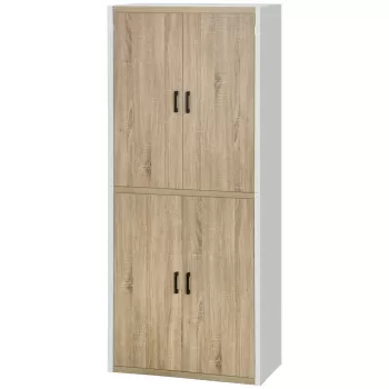HOMCOM din lemn MDF dulap cu 4 rafturi reglabile, 4 usi si dispozitiv anti-basculare, 80x40x182cm, crem si alb edd0 imagine