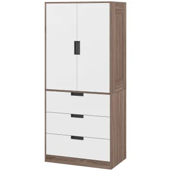 HOMCOM Dulap 2 usi, dulap modern cu 3 sertare si bara pentru suspendare pentru dormitor, maro | Aosom Romania 2bd0 imagine