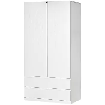 HOMCOM Dulap alb cu cuier pentru haine si 2 sertare glisante pentru dormitor din PAL, 100x60x200 cm 2b60 imagine