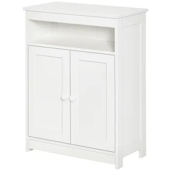 HOMCOM Dulap Auxiliar de Baie cu 2 Usi Raft Interior Ajustabil si Compartiment Deschis Mobilier de Baie pentru Sufragerie Bucatarie 60x30x80 cm Alb | Aosom Romania e0b9 imagine