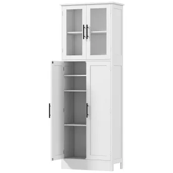 HOMCOM Dulap Baie 170 cm, Depozitare Independenta cu Usi din Sticla si Rafturi Reglabile, Alb | Aosom Romania b7d6 imagine